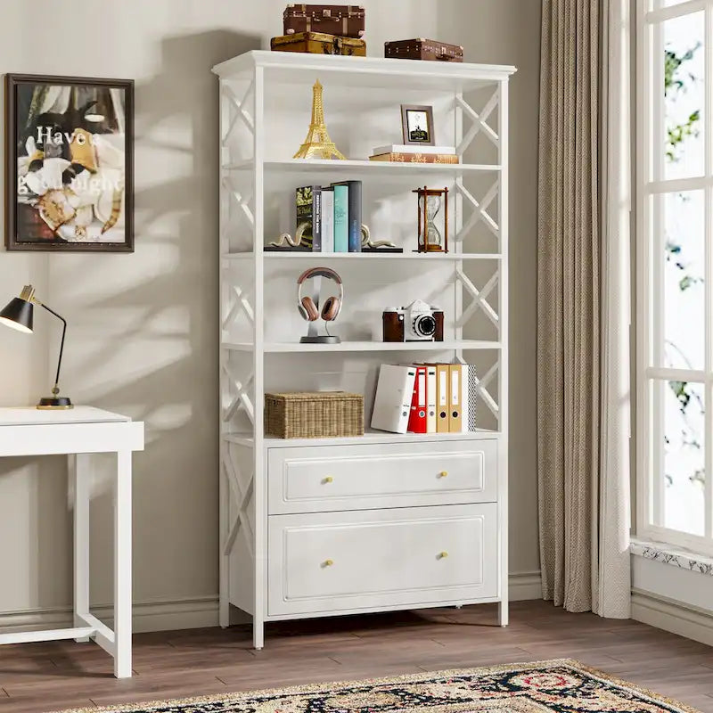 2 Drawer Black File Cabinet with Storage Shelves