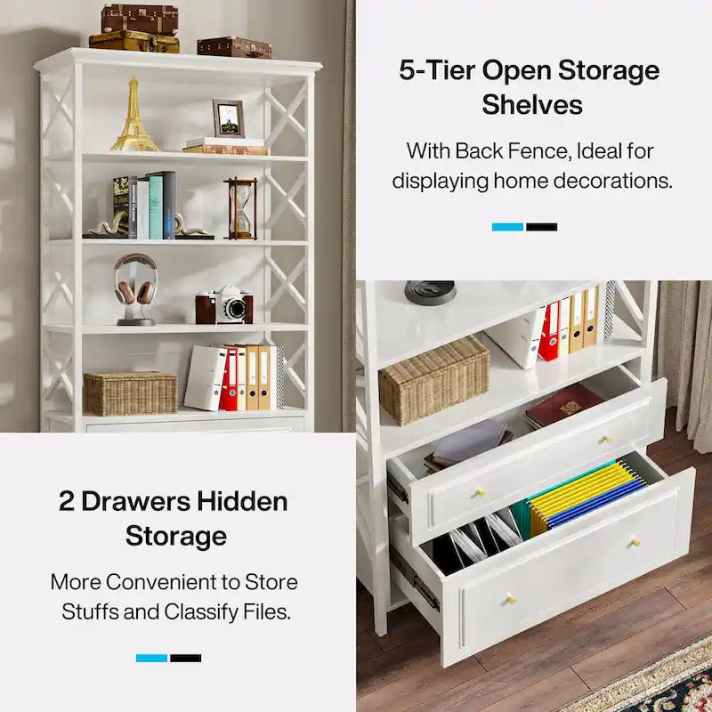 2 Drawer Black File Cabinet with Storage Shelves