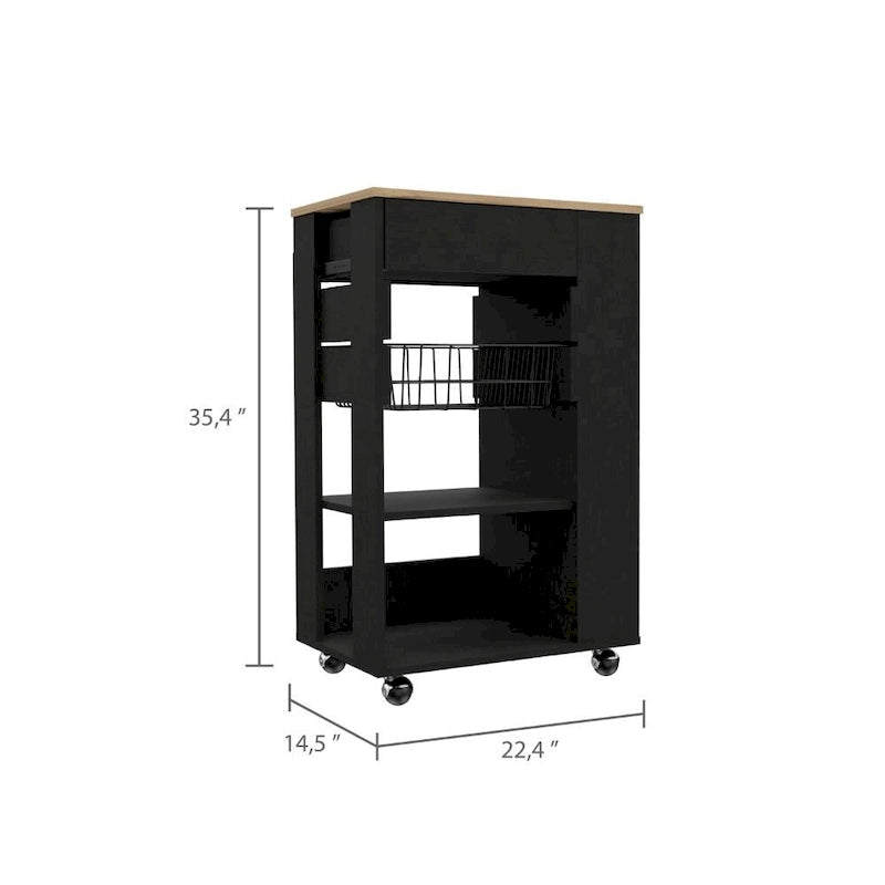 Blosson 22-inch Wide Kitchen Cart with 1 Drawer, 2 Open Shelves, and 4 Casters - N/A
