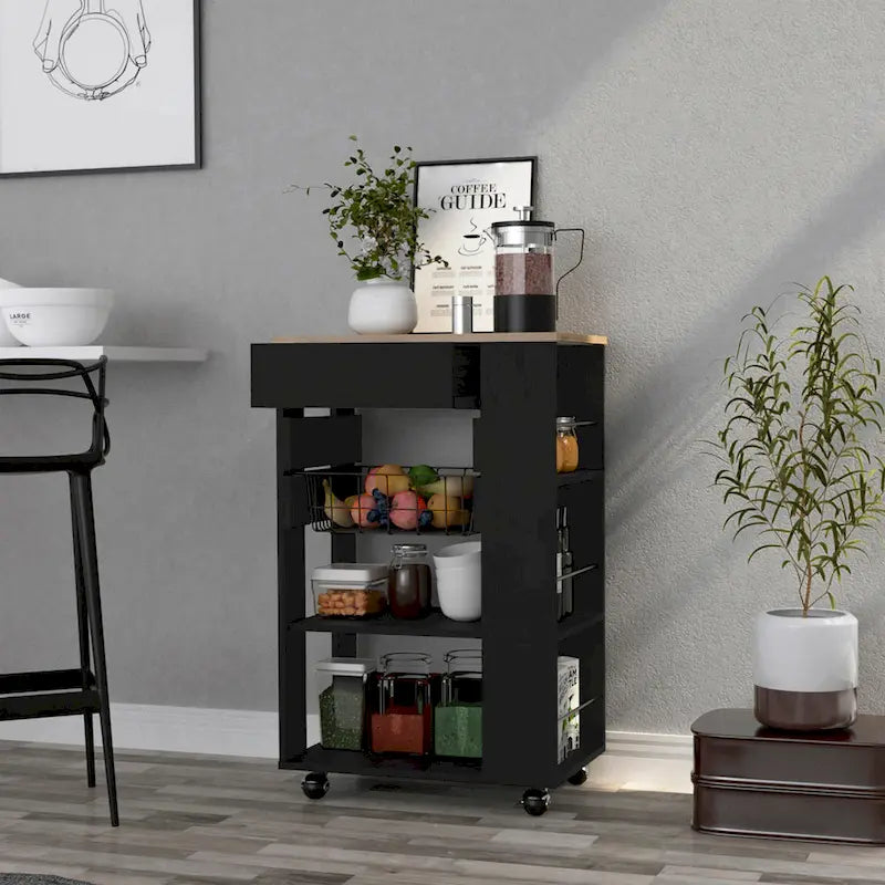 Blosson 22-inch Wide Kitchen Cart with 1 Drawer, 2 Open Shelves, and 4 Casters - N/A