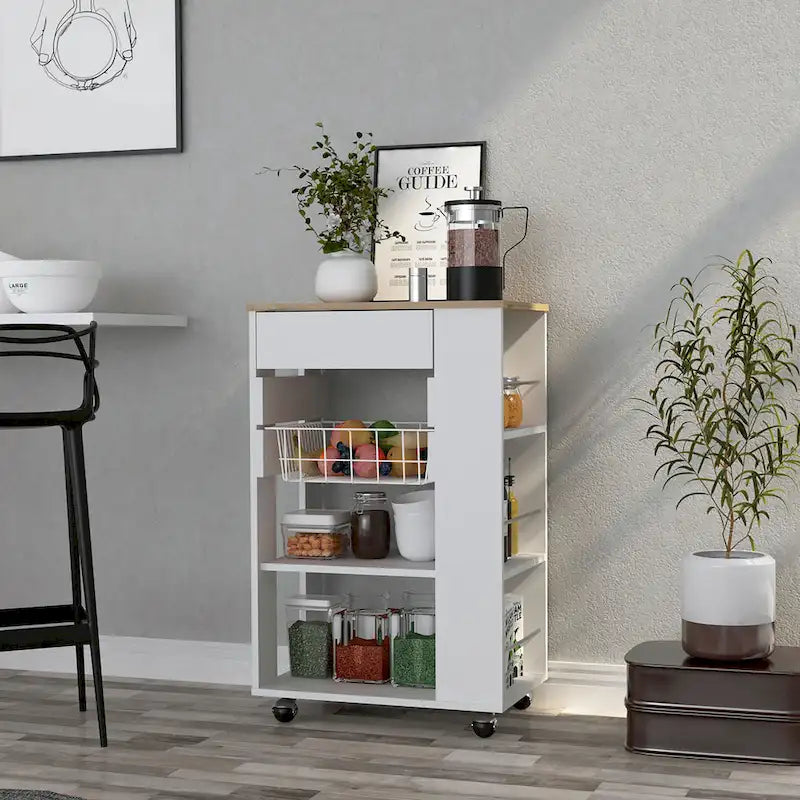 Blosson 22-inch Wide Kitchen Cart with 1 Drawer, 2 Open Shelves, and 4 Casters - N/A
