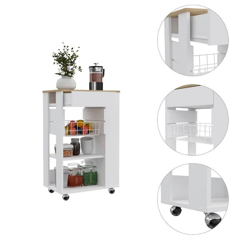 Blosson 22-inch Wide Kitchen Cart with 1 Drawer, 2 Open Shelves, and 4 Casters - N/A