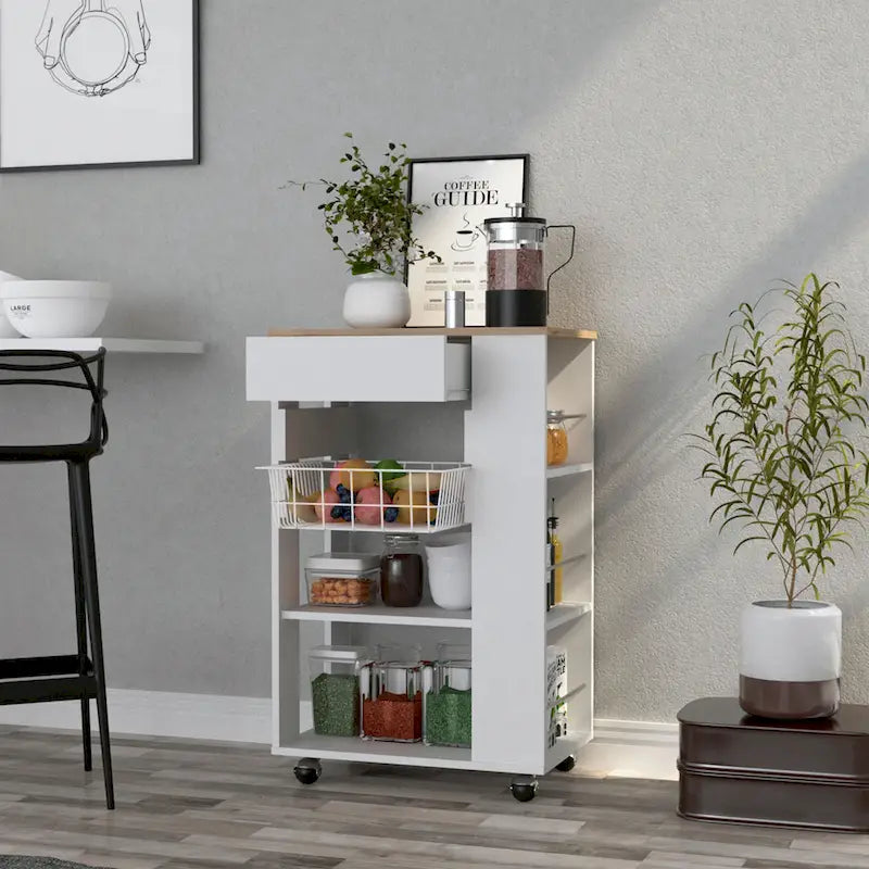 Blosson 22-inch Wide Kitchen Cart with 1 Drawer, 2 Open Shelves, and 4 Casters - N/A