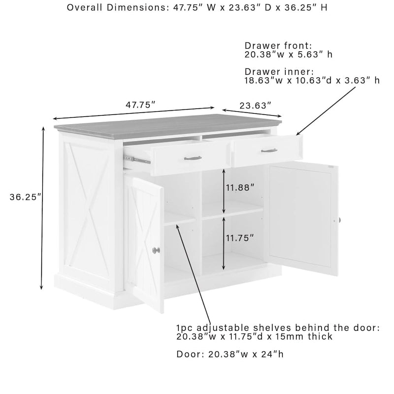 Crosley Clifton Kitchen Island W/Camille Stools - 50d x 47.75w x 36.25h