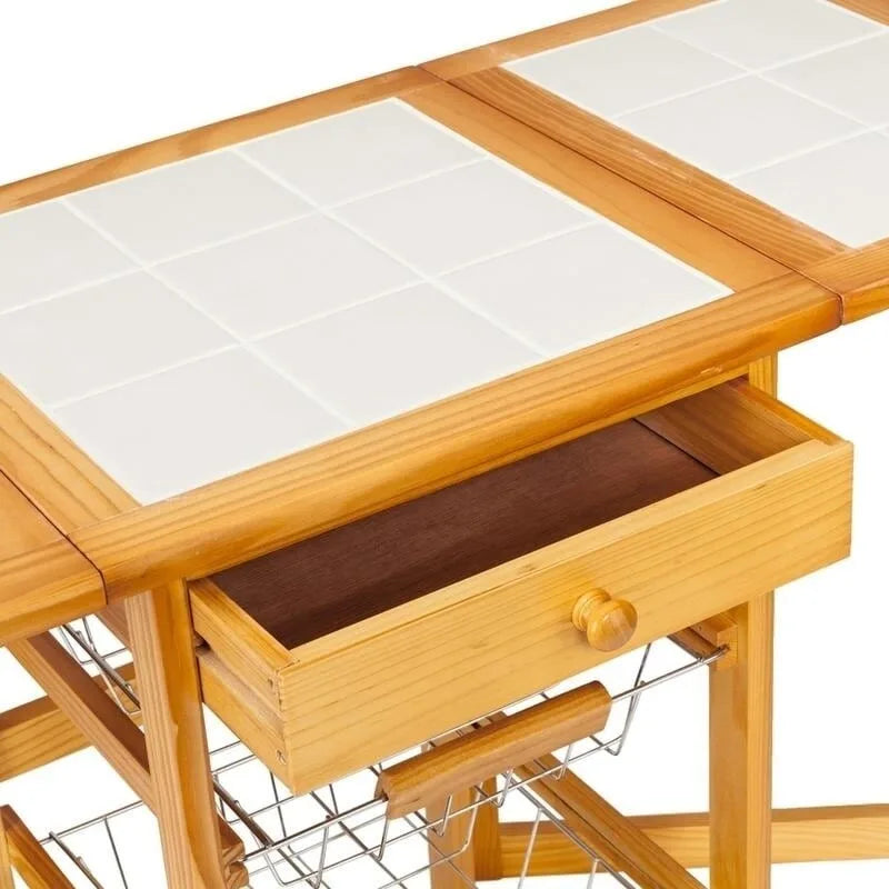 Portable Rolling Drop Leaf Kitchen Storage Trolley Cart
