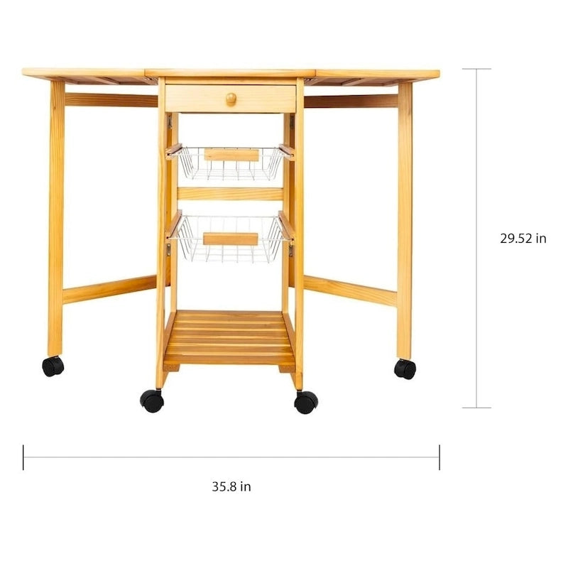 Portable Rolling Drop Leaf Kitchen Storage Trolley Cart