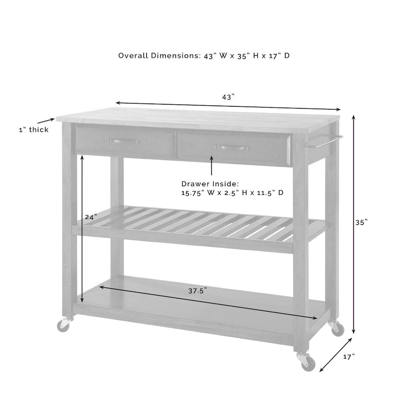 Crosley Full Size Granite Top Kitchen Prep Cart - 43W x 17D x 35H