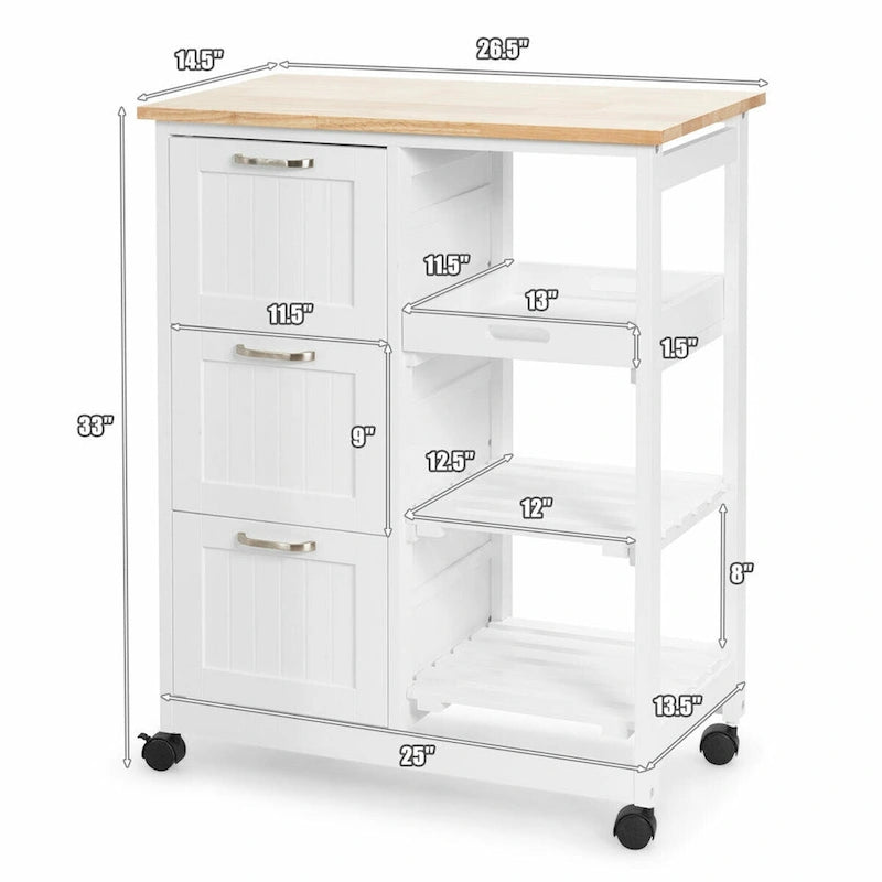 Rolling Kitchen Storage Cart with Large Storage Drawers and Shelves