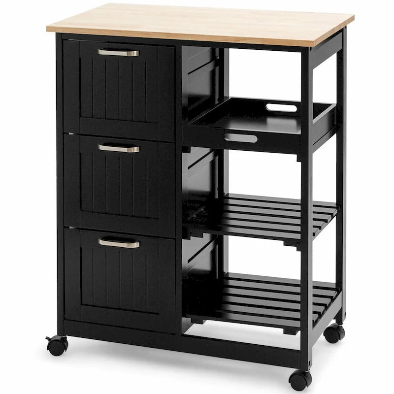 Rolling Kitchen Storage Cart with Large Storage Drawers and Shelves