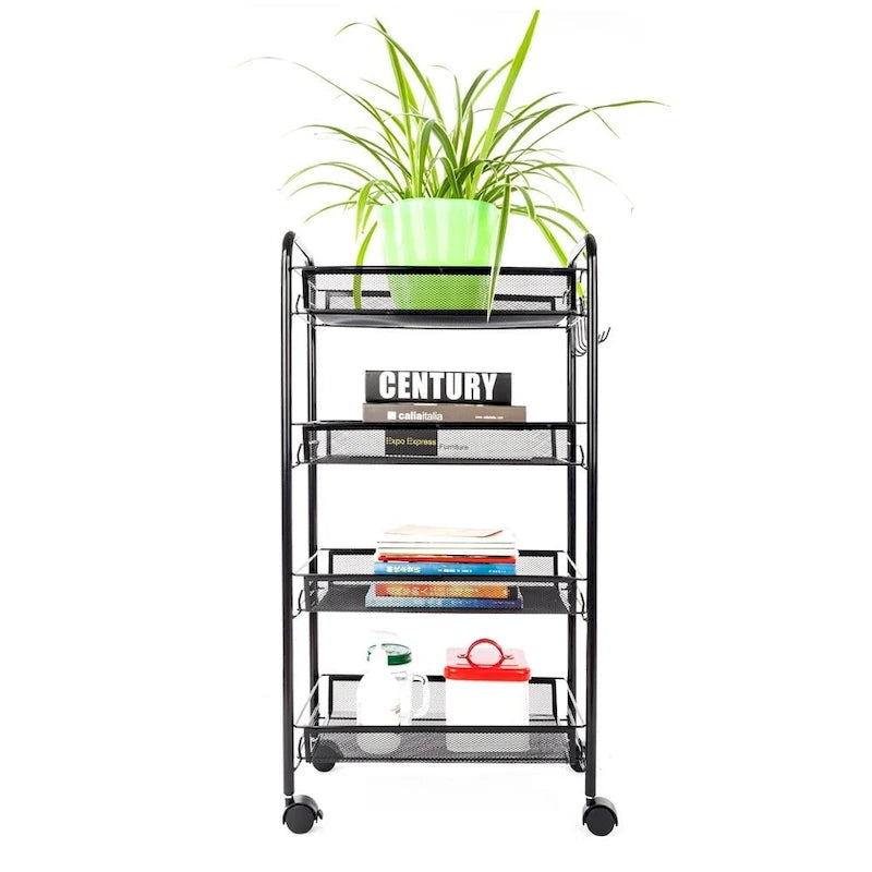 4 Tier Organizer Metal Rolling Storage Shelving Rack Kitchen Wire Shelf