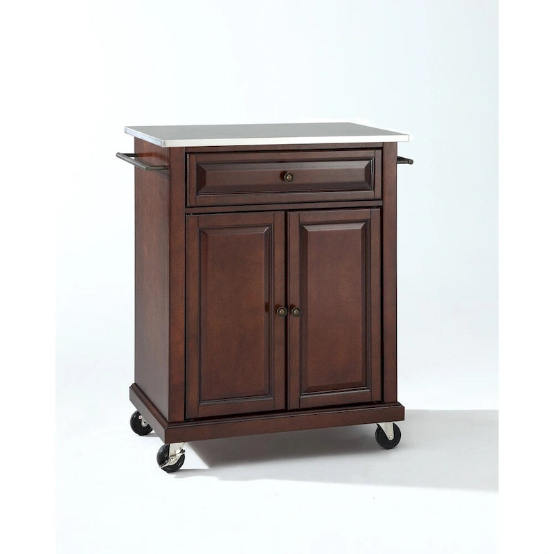 Crosley Vintage Mahogany Finish Stainless Steel Top Portable Kitchen Cart/Island - 18d x 31w x 35.5h