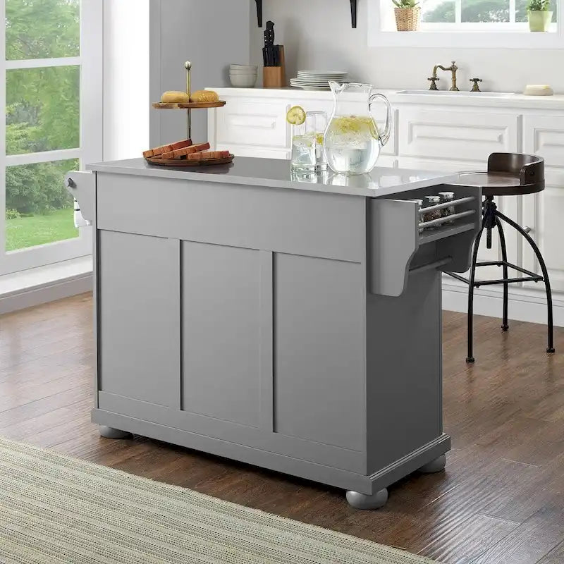 Crosley Alexandria Stainless Steel Top Kitchen Island In Vintage Grey - 51.5 W x 18 D x 36 H