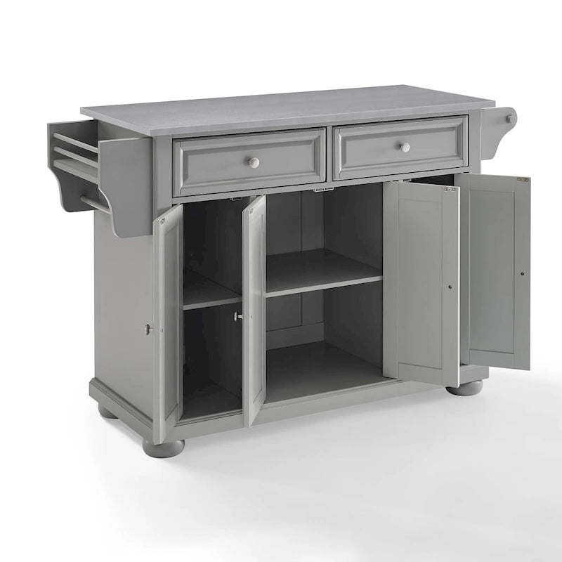 Crosley Alexandria Stainless Steel Top Kitchen Island In Vintage Grey - 51.5 W x 18 D x 36 H