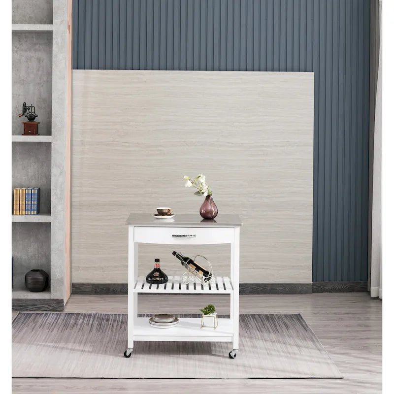 Holland Kitchen Cart With Stainless Steel Top