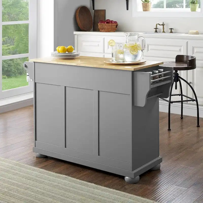 Crosley Alexandria Natural Wood Top Kitchen Island In Vintage Grey - 18d x 51.5w x 36.5h