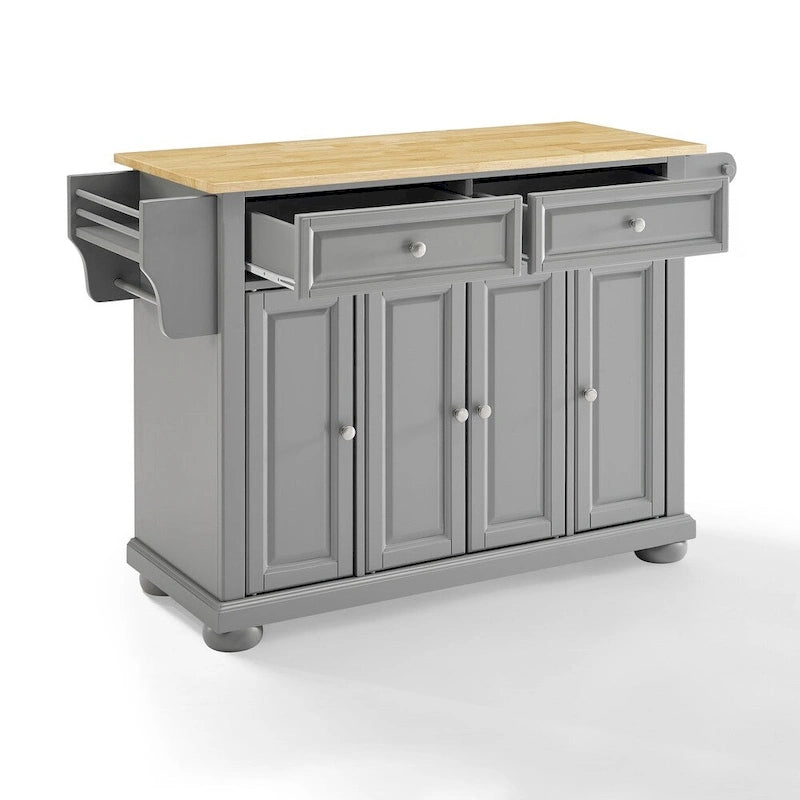 Crosley Alexandria Natural Wood Top Kitchen Island In Vintage Grey - 18d x 51.5w x 36.5h