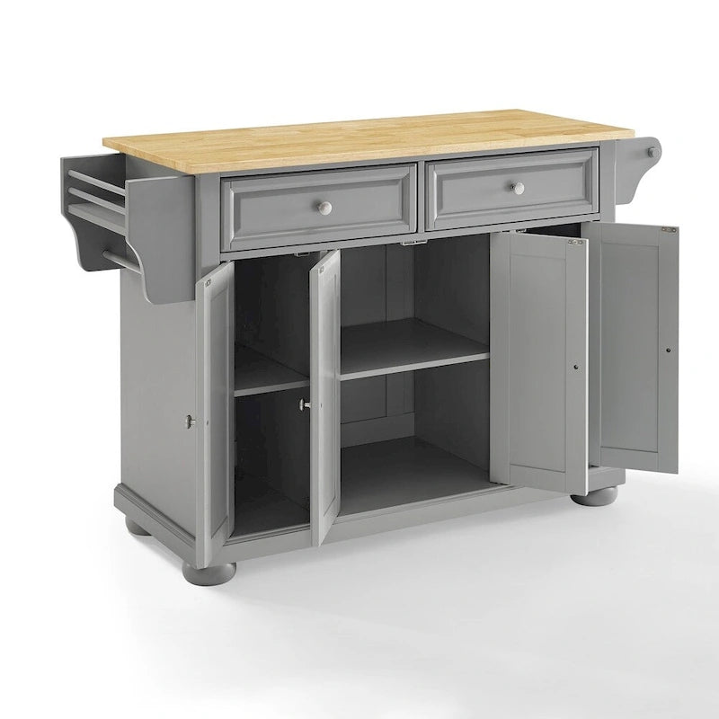 Crosley Alexandria Natural Wood Top Kitchen Island In Vintage Grey - 18d x 51.5w x 36.5h