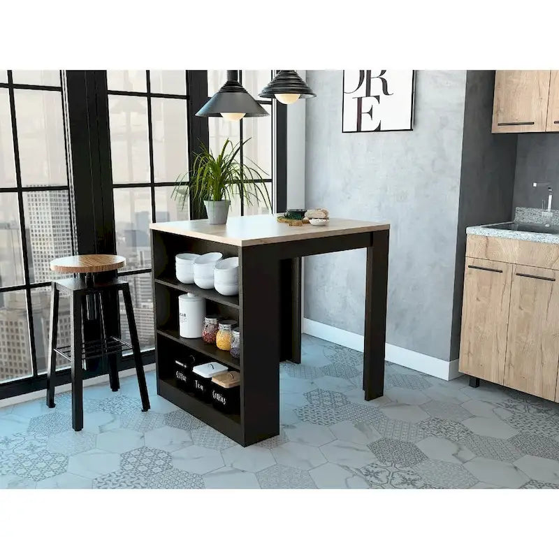 TUHOME Tanna Kitchen Counter Island with 3 Shelves - 36 W x 31L