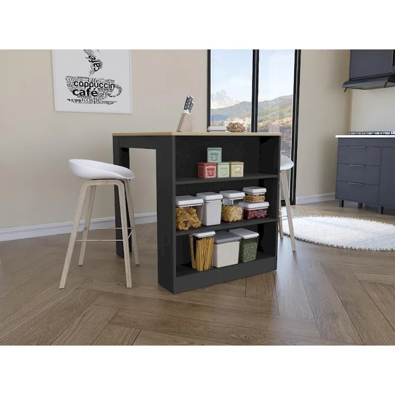 TUHOME Tanna Kitchen Counter Island with 3 Shelves - 36 W x 31L