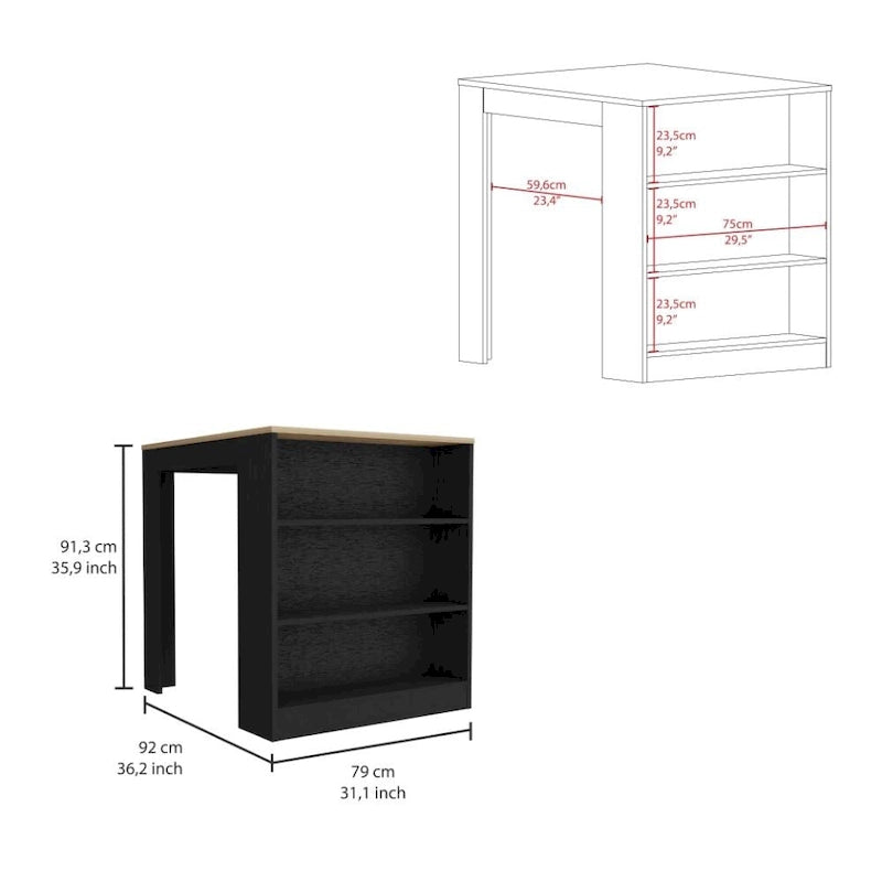 TUHOME Tanna Kitchen Counter Island with 3 Shelves - 36 W x 31L
