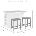 Crosley Julia Island with Upholstered Saddle Stools - 51d x 50w x 36h