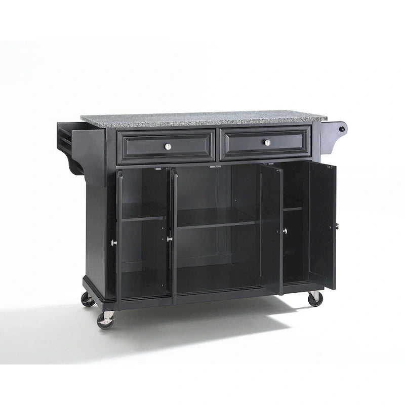 Crosley Black Solid Granite Top Kitchen Cart/Island - 18d x 51.5w x 36h