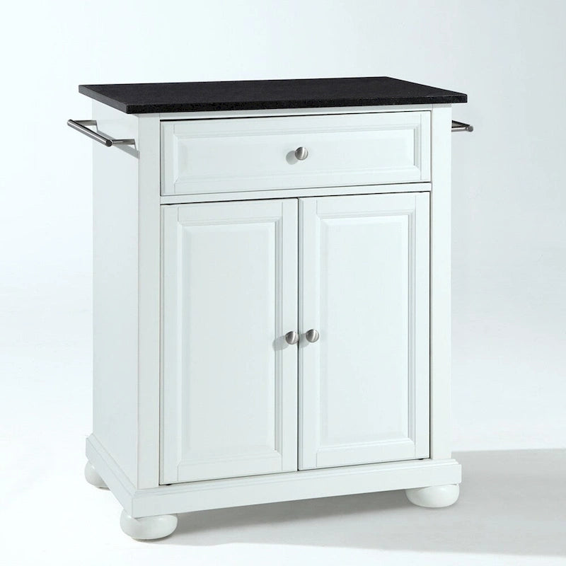 Crosley Alexandria Solid Black Granite Top Portable Kitchen Island in White Finish - 18d x 31w x 33.5h