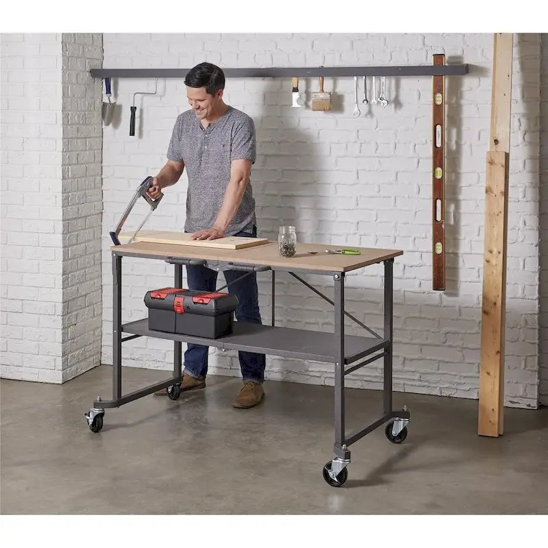 COSCO Smartfold Grey Utility Table / Workbench with Locking Casters