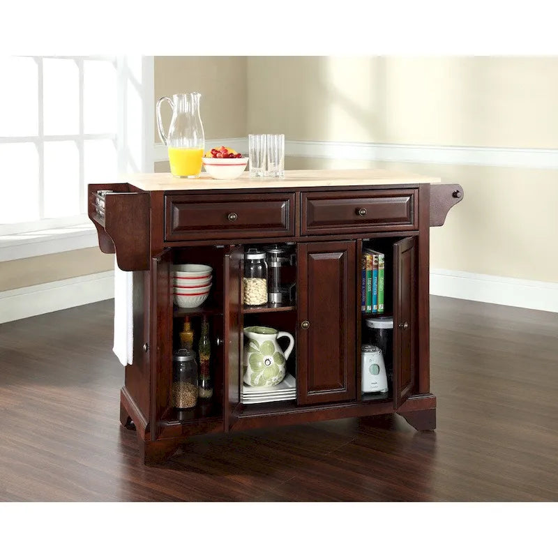 Crosley LaFayette Vintage Mahogany Finish Natural Wood Top Kitchen Island - 51.5W x 18D x 34H