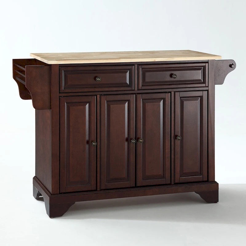 Crosley LaFayette Vintage Mahogany Finish Natural Wood Top Kitchen Island - 51.5W x 18D x 34H
