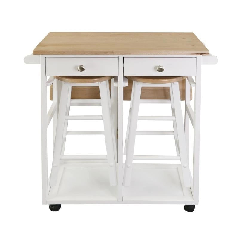Wooden Breakfast Cart with Drop-Leaf Table, American Maple Top - N/A