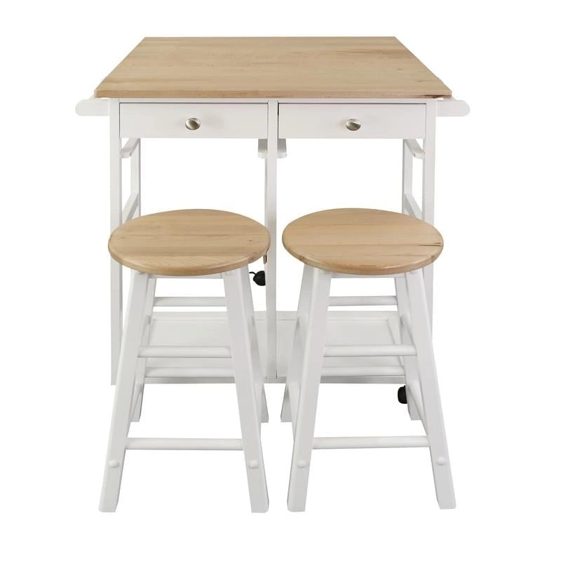 Wooden Breakfast Cart with Drop-Leaf Table, American Maple Top - N/A