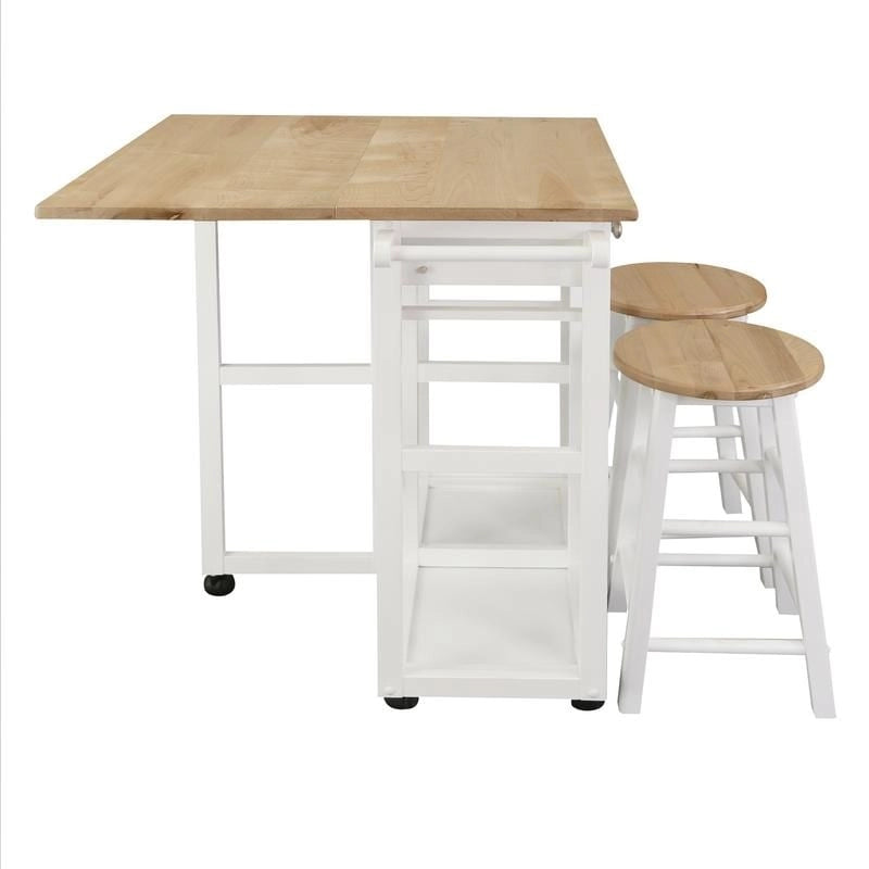 Wooden Breakfast Cart with Drop-Leaf Table, American Maple Top - N/A