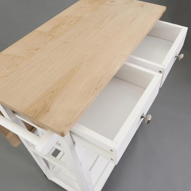 Wooden Breakfast Cart with Drop-Leaf Table, American Maple Top - N/A