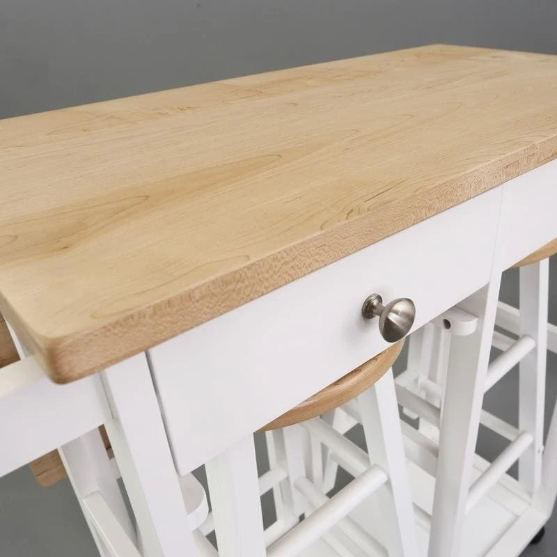 Wooden Breakfast Cart with Drop-Leaf Table, American Maple Top - N/A