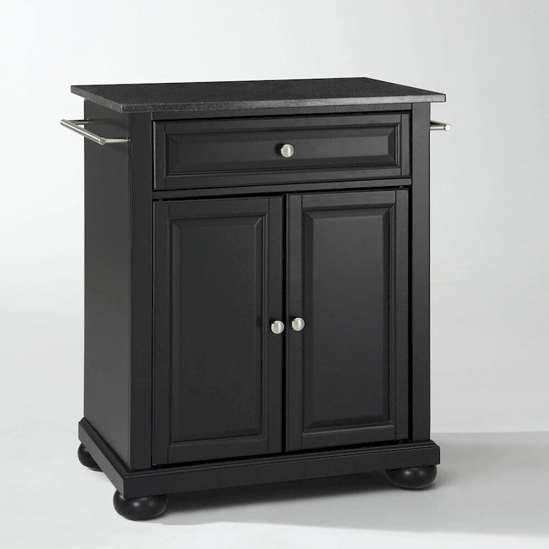 Crosley Alexandria Solid Black Granite Top Portable Kitchen Island in Black Finish - 18d x 31w x 33.5h