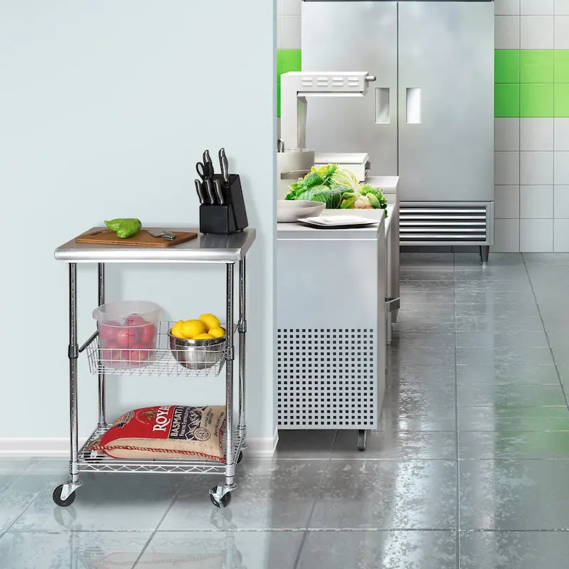 Porch & Den Allerton Stainless Steel Kitchen Work Table Cart