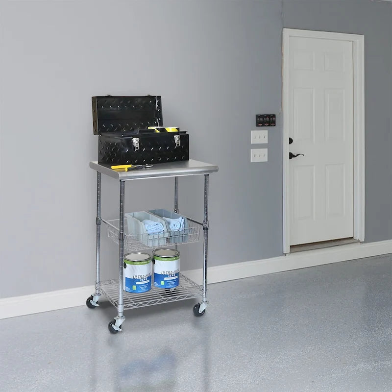 Porch & Den Allerton Stainless Steel Kitchen Work Table Cart