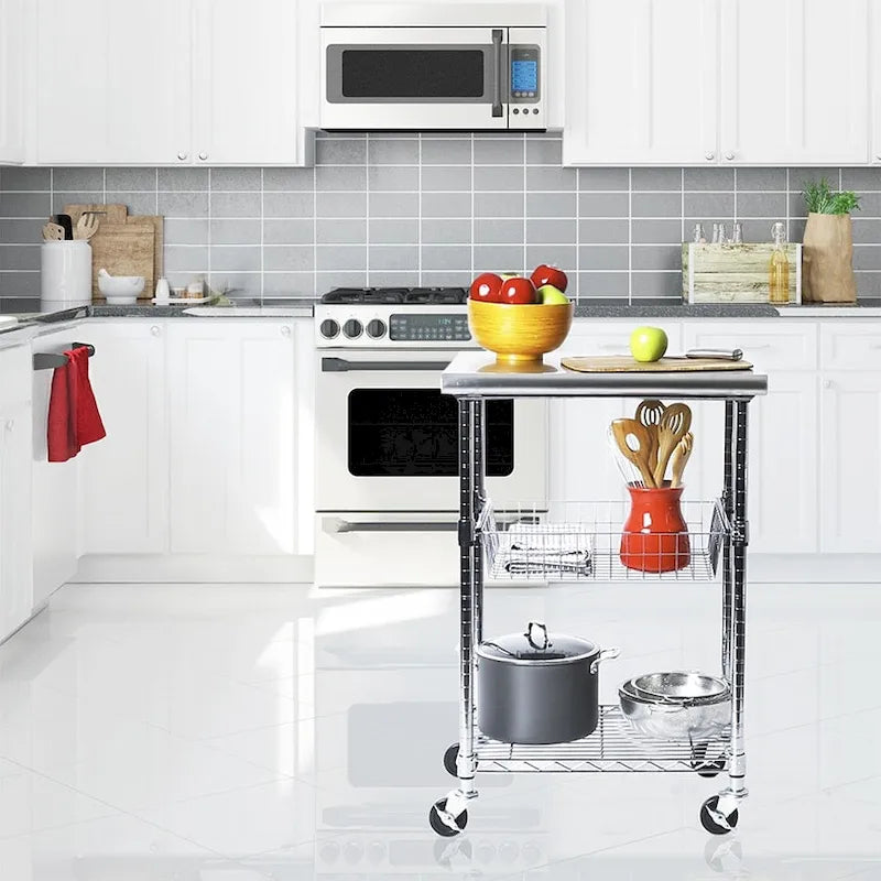 Porch & Den Allerton Stainless Steel Kitchen Work Table Cart