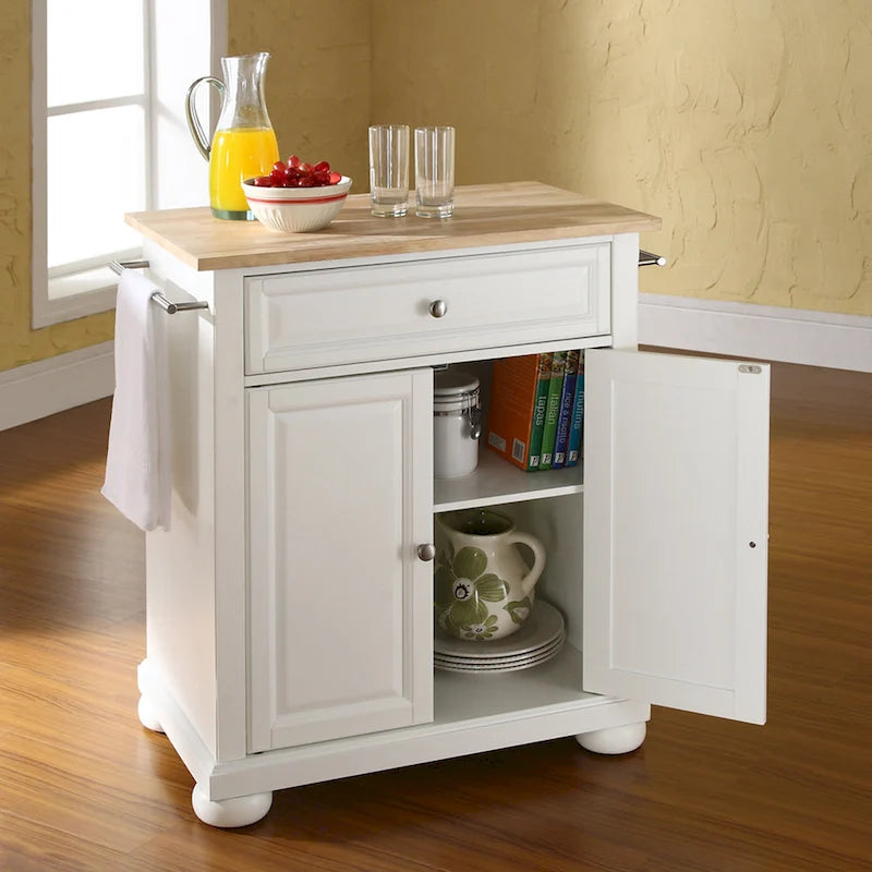 Crosley Alexandria Wood Top Portable Kitchen Island in White Finish - 18d x 31w x 33.5h