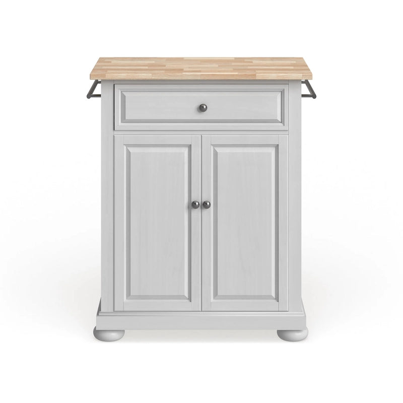 Crosley Alexandria Wood Top Portable Kitchen Island in White Finish - 18d x 31w x 33.5h