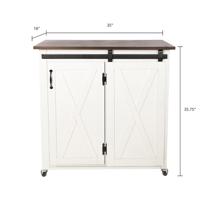 SEI Furniture Lankershim Modern Farmhouse White Wood Kitchen Cart