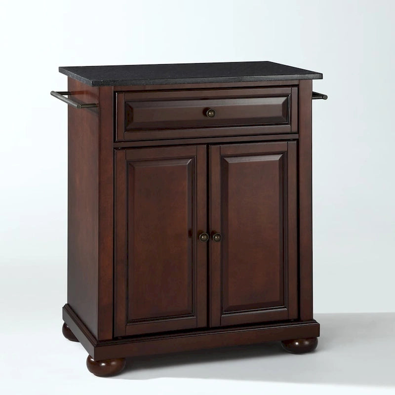 Crosley Alexandria Solid Black Granite Top Portable Kitchen Island in Vintage Mahogany Finish - 18d x 31w x 33.5h