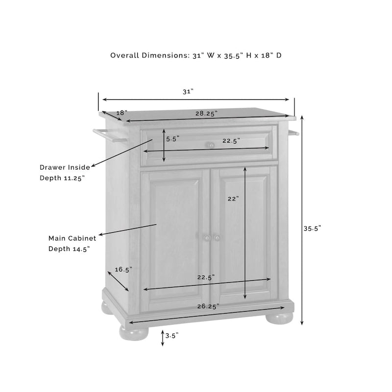 Crosley Alexandria Solid Black Granite Top Portable Kitchen Island in Vintage Mahogany Finish - 18d x 31w x 33.5h