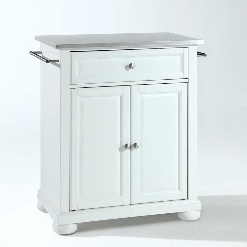 Crosley Alexandria White Wood Portable Kitchen Island with Stainless Steel Top - 31W x 18D x 33.5H