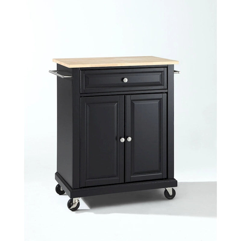 Crosley Black Wood Portable Kitchen Cart/Island with Natural Wood Top - 31W x 18D x 35.5H