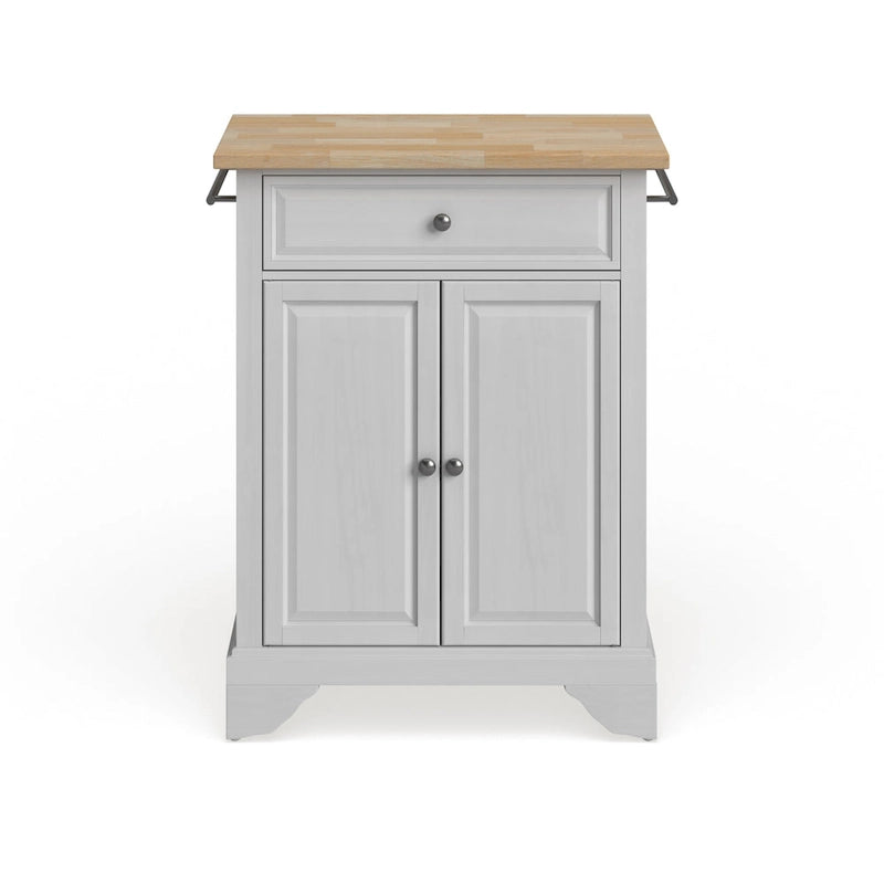 Crosley Lafayette Natural Wood Top Portable Kitchen Island in White Finish - 18d x 31w x 35h