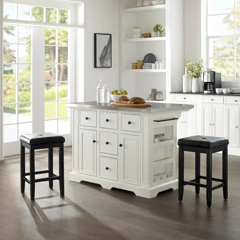 Crosley Julia Island with Upholstered Square Stools - 53d x 50w x 36h