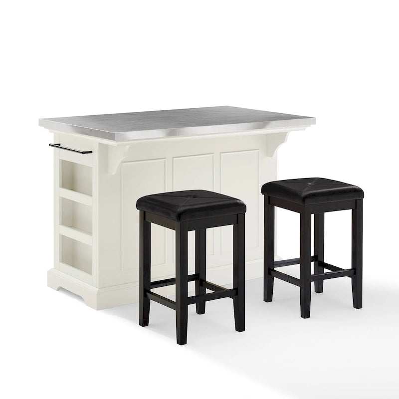 Crosley Julia Island with Upholstered Square Stools - 53d x 50w x 36h
