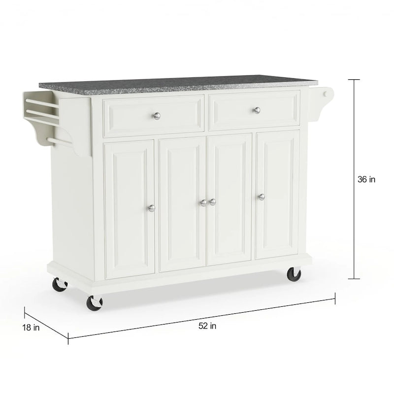 Crosley Full Size White Wood and Granite Top Kitchen Cart - 18d x 51.5w x 36h